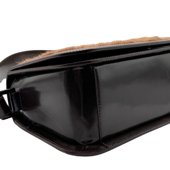 Vintage CELINE Fur and Chocolate Brown Patent Leather Shoulder Bag - Picture 7 of 10